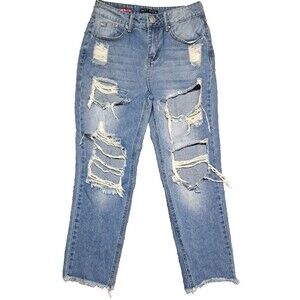 Hot Kiss Jeans Womens Sz 3 Straight Denim Blue Stretch High Waisted Rise Mom